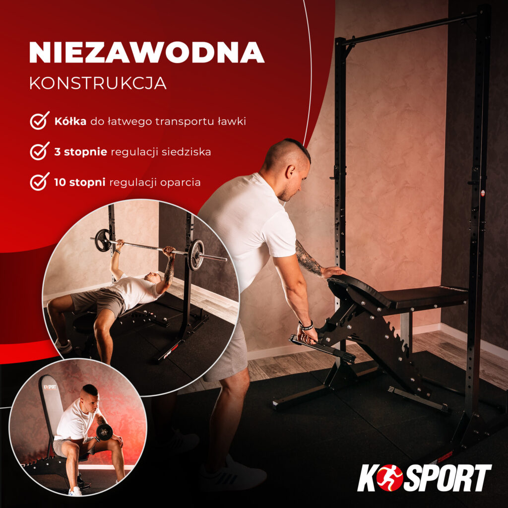 Regulowana ławka do ćwiczeń z kółkami jezdnymi