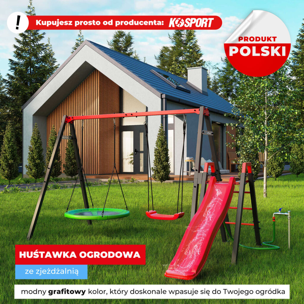 Bocianie gniazdo z zjeżdżalnią dla dzieci na ogrodowym placu zabaw