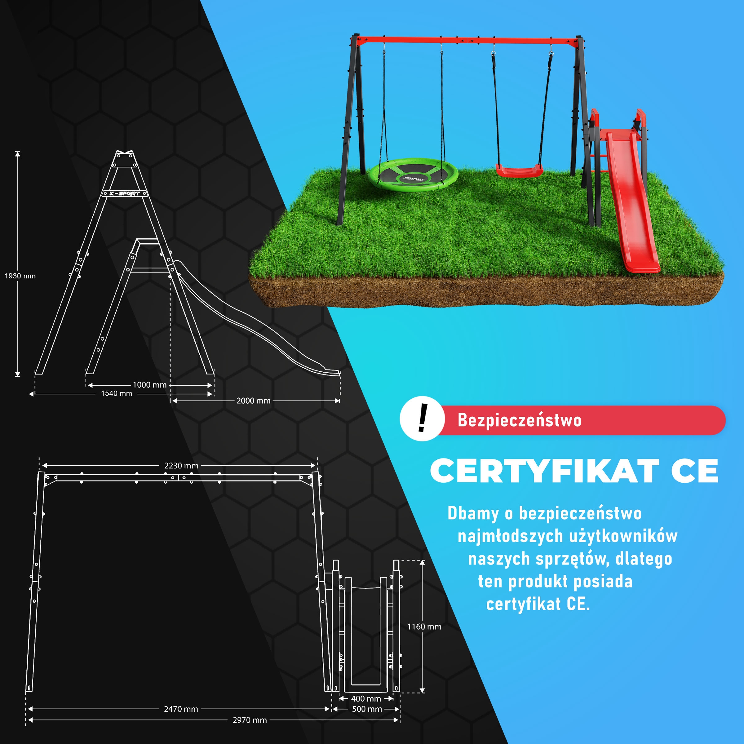 Modułowa huśtawka ze zjeżdżalnią w nowoczesnym designie