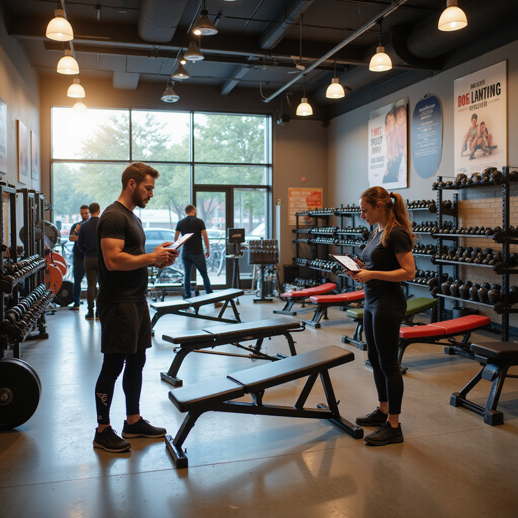 Alt-text: Mężczyzna ćwiczący na ławeczce treningowej w domowej siłowni, z widocznymi akcesoriami fitness w tle.