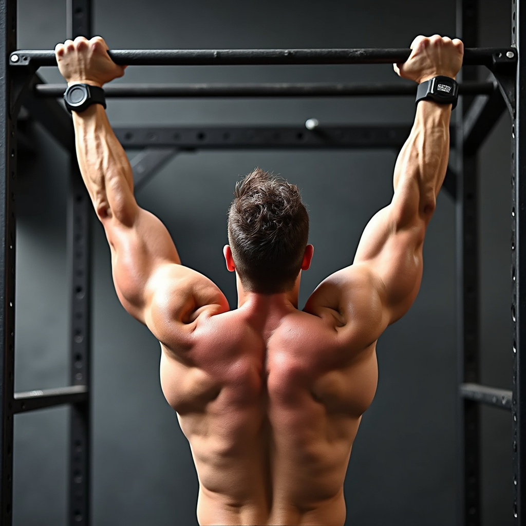 Mężczyzna wykonujący podciąganie na drążku o różnej grubości, demonstrujący różne techniki chwytu.
