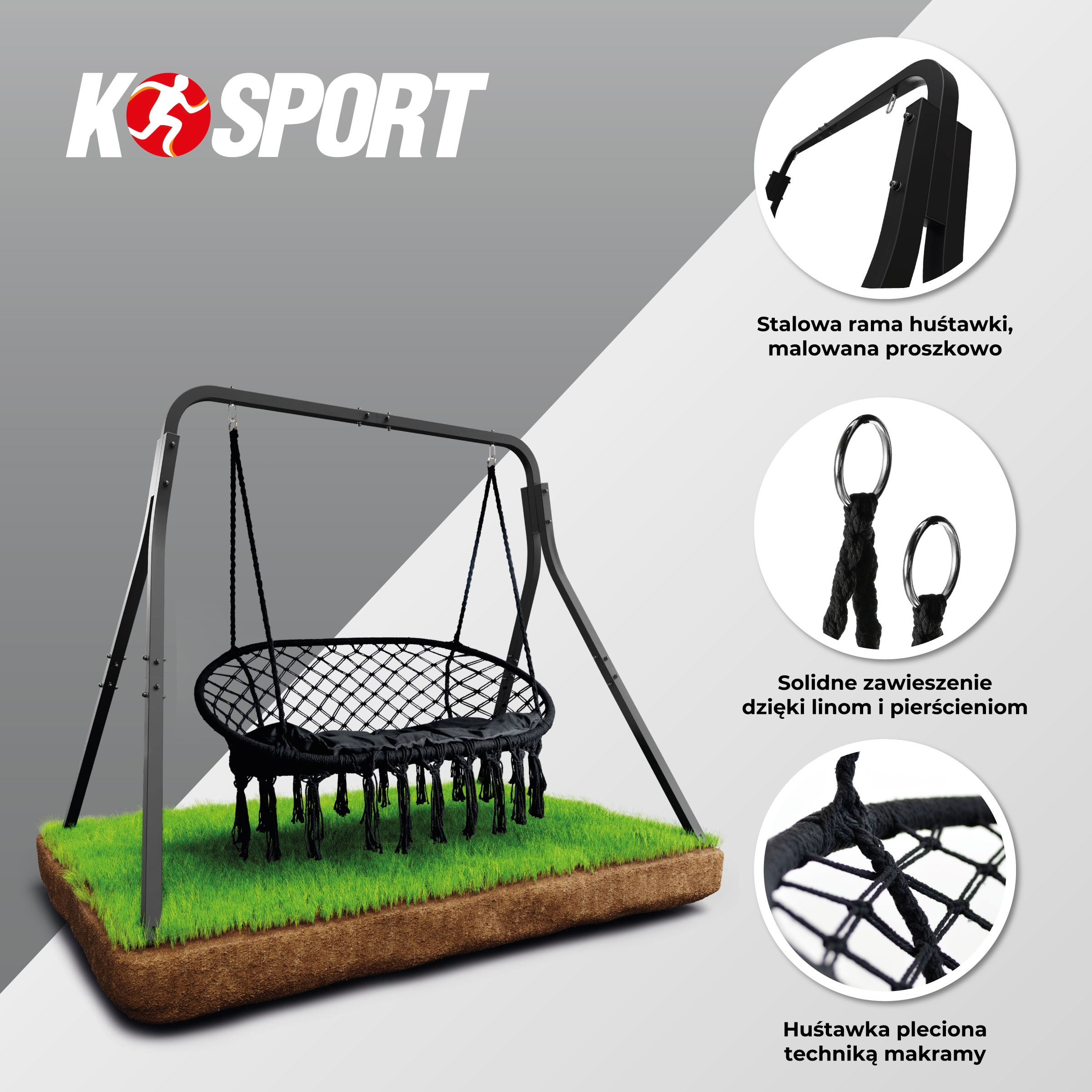 pełen zestaw huśtawka Ogrodowa metalowa, Pleciona dwuosobowa z akcesoriami